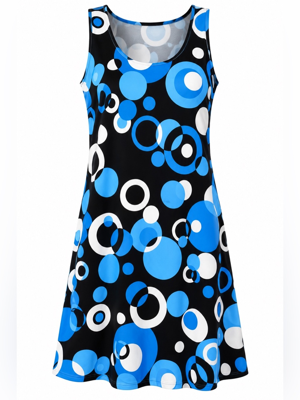 Pamela Blue Geometric Print Sleeveless Shift Dress Women’s Medium Retro Mod